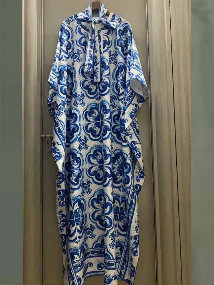 Elegant Tie Belt Bat Sleeve Loose Dress
