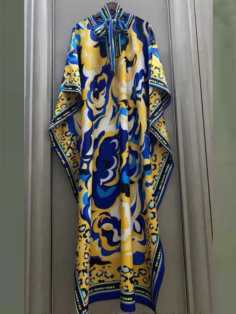 Elegant Tie Belt Bat Sleeve Loose Dress