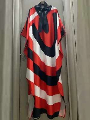 Elegant Tie Belt Bat Sleeve Loose Dress