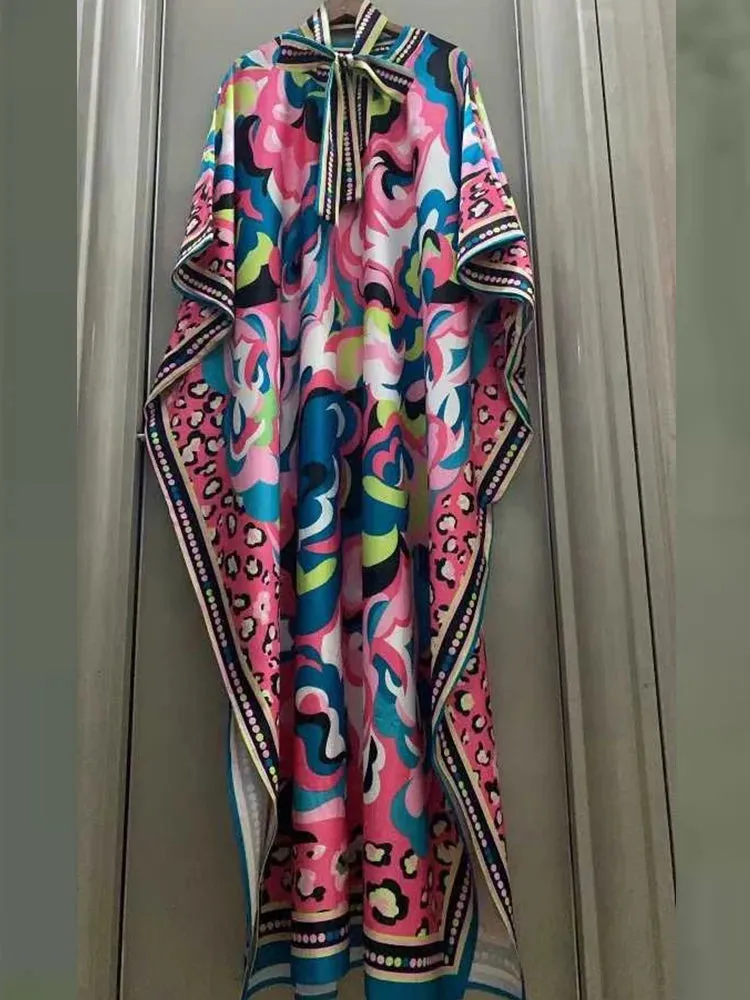 Elegant Tie Belt Bat Sleeve Loose Dress