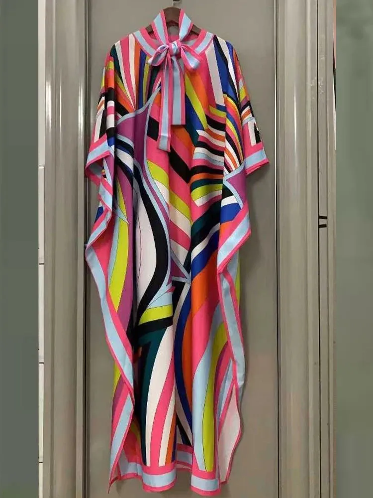 Elegant Tie Belt Bat Sleeve Loose Dress