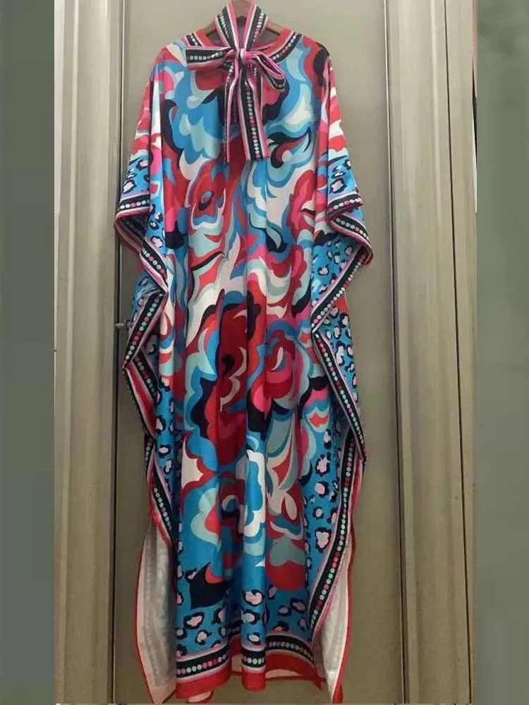 Elegant Tie Belt Bat Sleeve Loose Dress