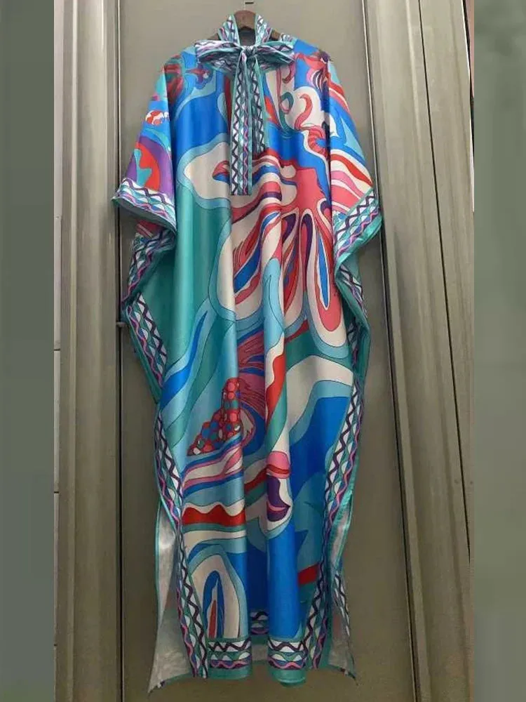 Elegant Tie Belt Bat Sleeve Loose Dress