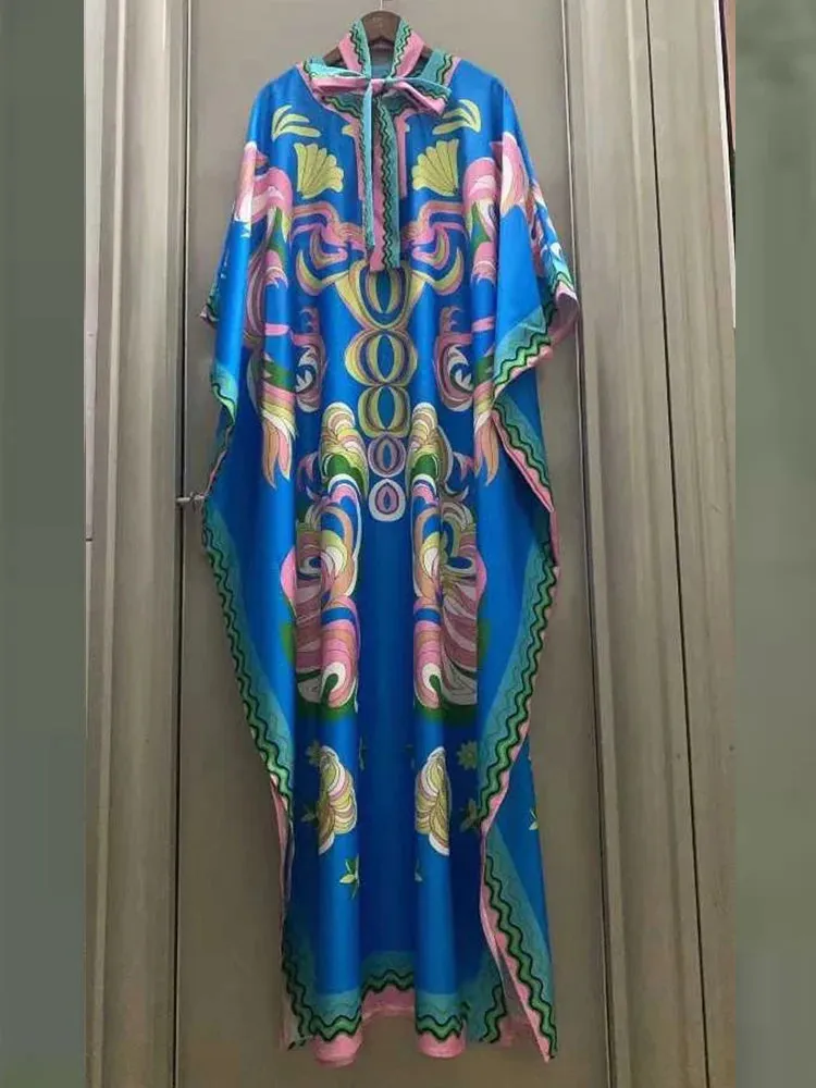 Elegant Tie Belt Bat Sleeve Loose Dress