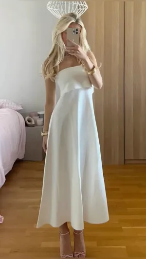 Elegant White Strapless A-Line Long Party Dresses Simple Evening Dresses, D1021