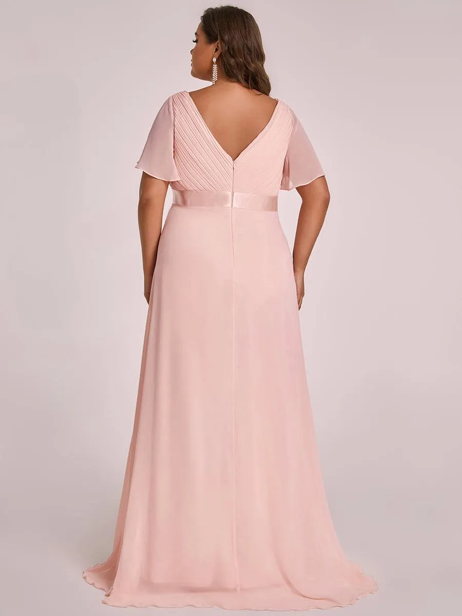 Elégant robe de maternité en mousseline à col V manches volantées corsage plissé et longueur de plancher(Vente finale)
