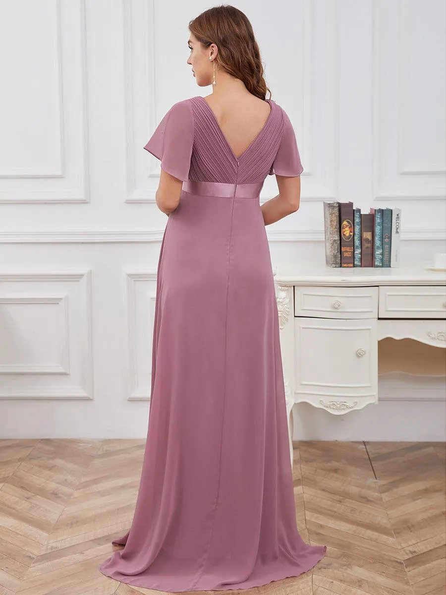 Elégant robe de maternité en mousseline à col V manches volantées corsage plissé et longueur de plancher(Vente finale)