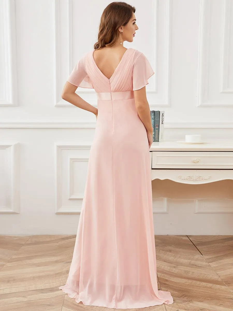 Elégant robe de maternité en mousseline à col V manches volantées corsage plissé et longueur de plancher(Vente finale)