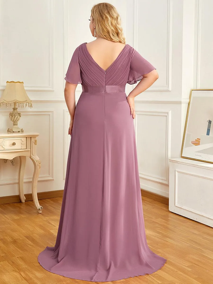Elégant robe de maternité en mousseline à col V manches volantées corsage plissé et longueur de plancher(Vente finale)