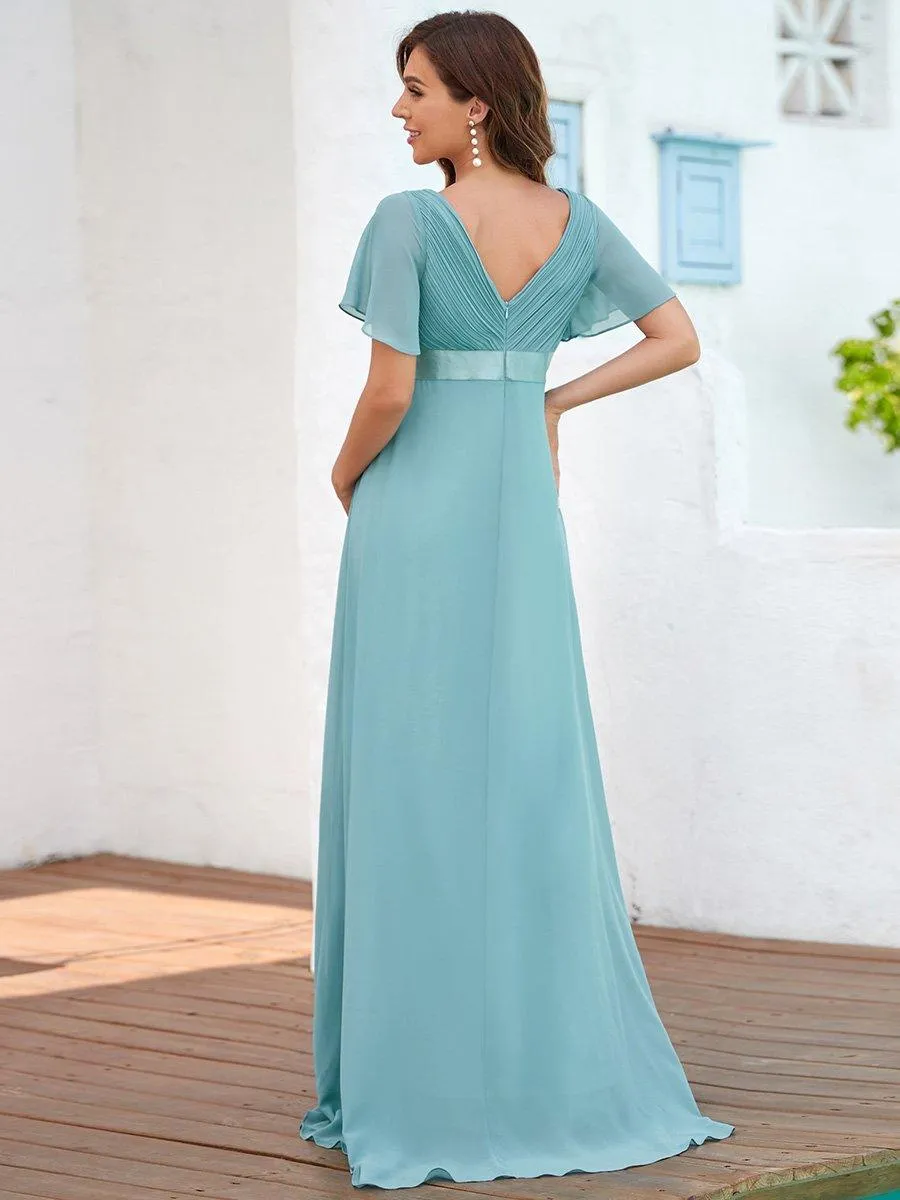 Elégant robe de maternité en mousseline à col V manches volantées corsage plissé et longueur de plancher(Vente finale)