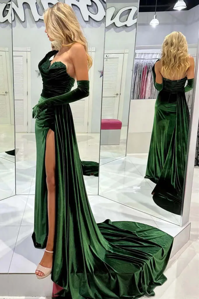 Emerald Green Mermaid Prom Dress Velvet Long Formal Gowns