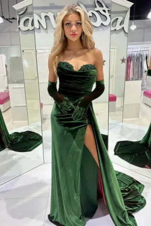 Emerald Green Mermaid Prom Dress Velvet Long Formal Gowns