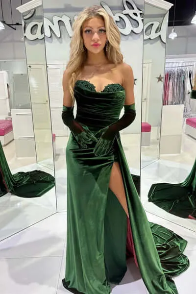 Emerald Green Mermaid Prom Dress Velvet Long Formal Gowns