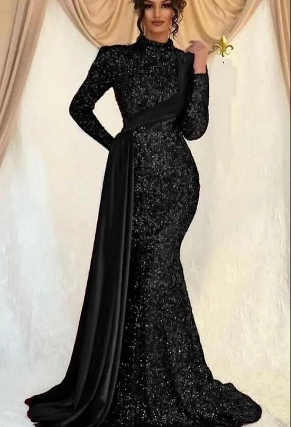 Emerald Green Sequin Evening Dress Long Sleeve Mermaid Prom Dress