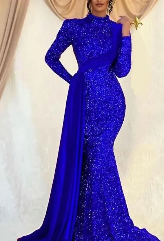 Emerald Green Sequin Evening Dress Long Sleeve Mermaid Prom Dress