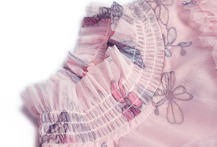Esme Autumn Pink Mesh  Stand Collar Dress