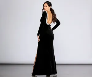 Everly Formal Velvet Charming And Pearl Dress