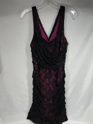 Express Sz 10 Pink & Black Mini Dress Club Evening Comfy Lace Ruched Body-con
