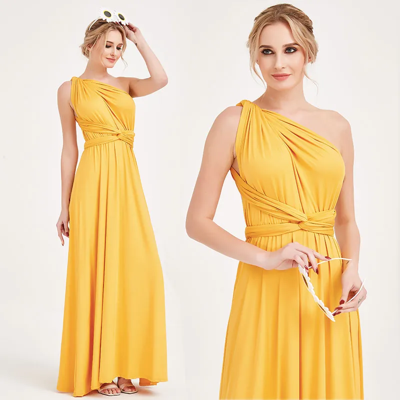 [Final Sale] Mustard Yellow Infinity Wrap Maxi Bridesmaid Dress