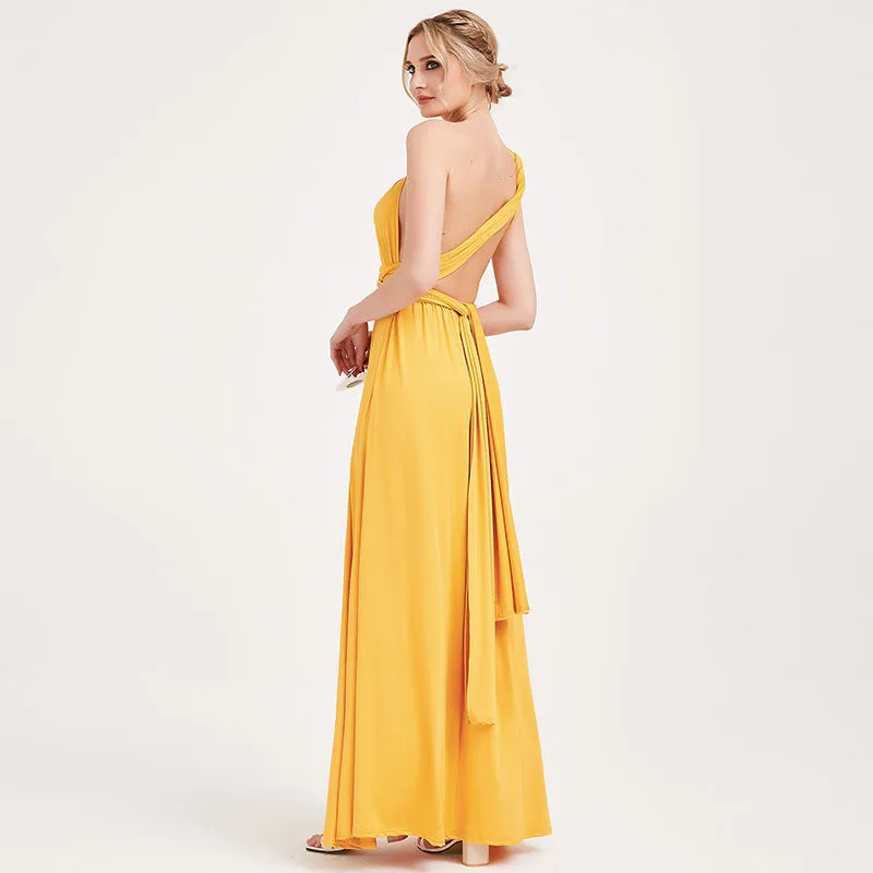 [Final Sale] Mustard Yellow Infinity Wrap Maxi Bridesmaid Dress