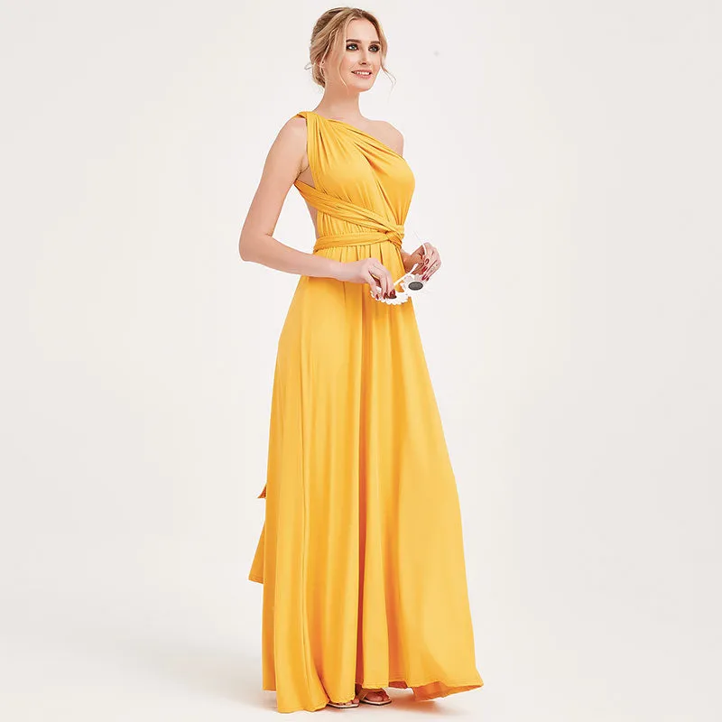 [Final Sale] Mustard Yellow Infinity Wrap Maxi Bridesmaid Dress