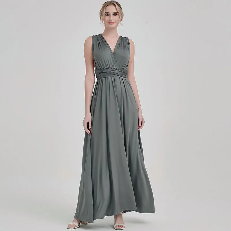 [Final Sale] Steel Grey Infinity Wrap Maxi Bridesmaid Dress
