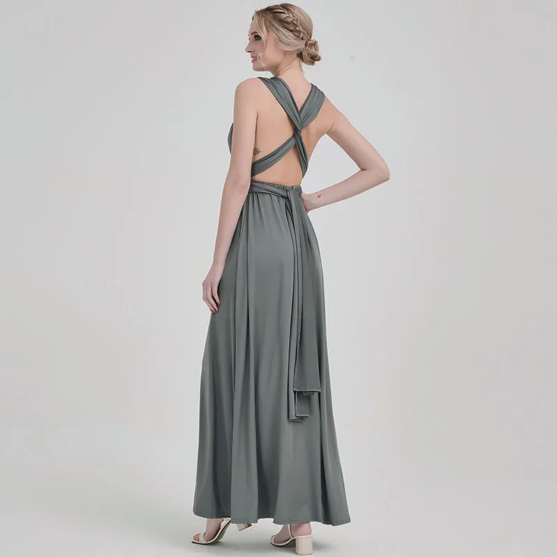 [Final Sale] Steel Grey Infinity Wrap Maxi Bridesmaid Dress