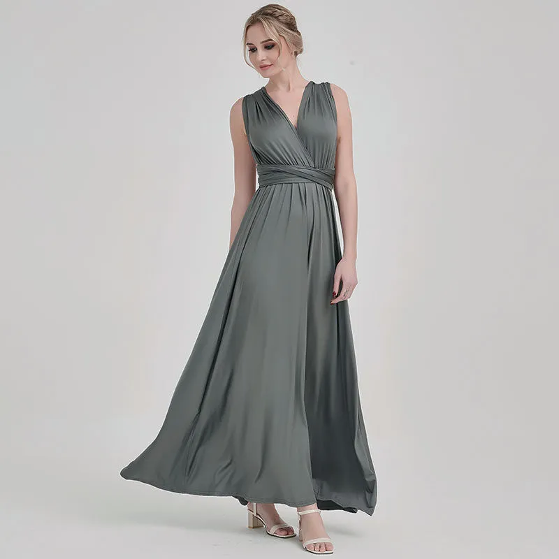 [Final Sale] Steel Grey Infinity Wrap Maxi Bridesmaid Dress