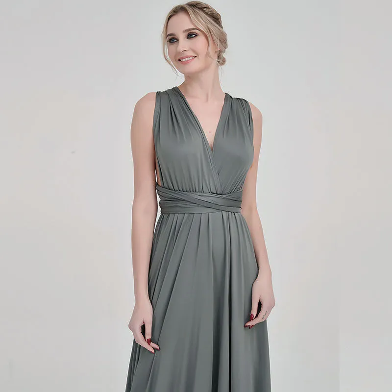 [Final Sale] Steel Grey Infinity Wrap Maxi Bridesmaid Dress