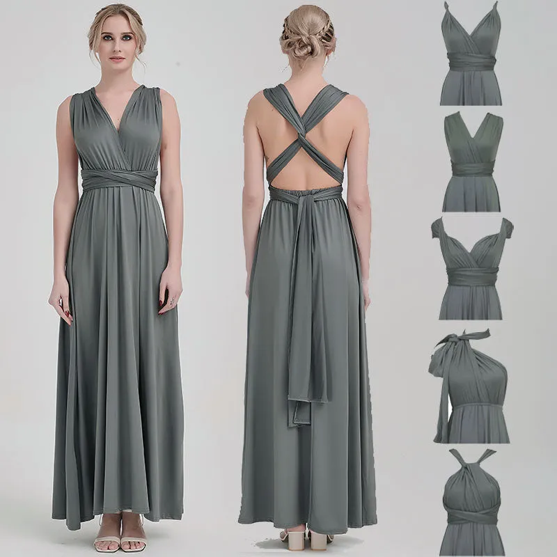 [Final Sale] Steel Grey Infinity Wrap Maxi Bridesmaid Dress