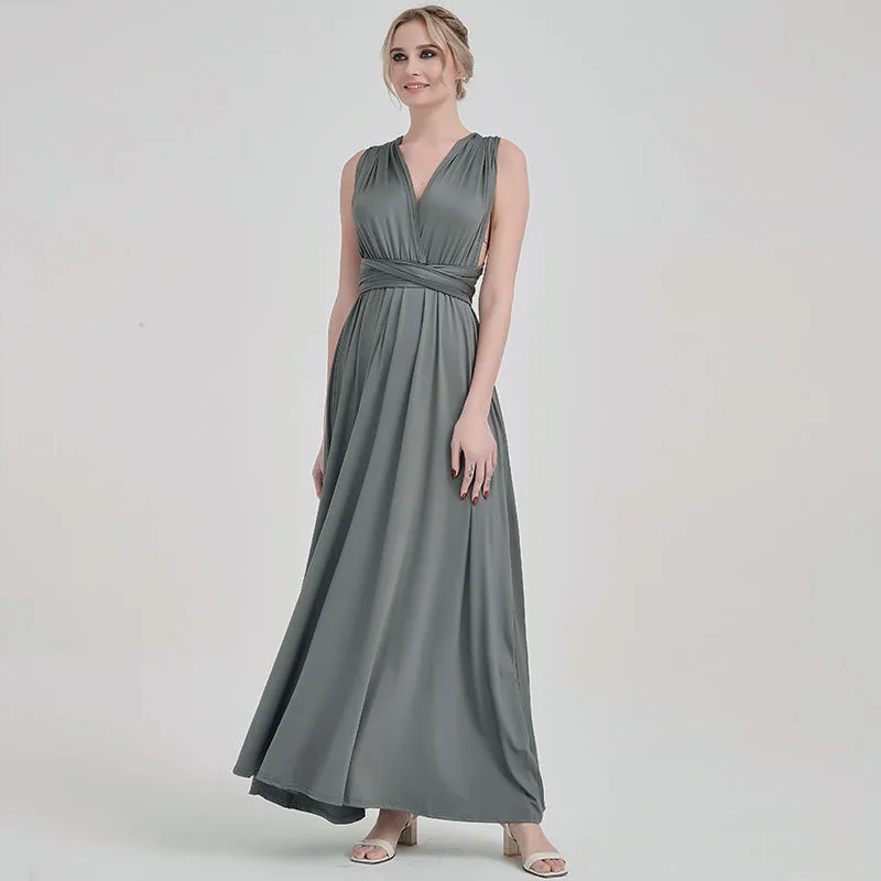[Final Sale] Steel Grey Infinity Wrap Maxi Bridesmaid Dress