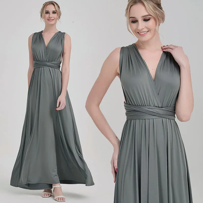 [Final Sale] Steel Grey Infinity Wrap Maxi Bridesmaid Dress