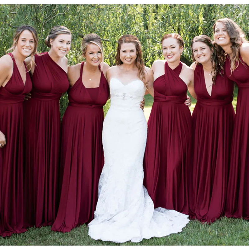 [Final Sale] Wine Red Infinity Wrap Maxi Bridesmaid Dress