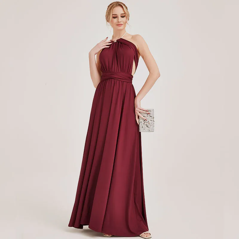 [Final Sale] Wine Red Infinity Wrap Maxi Bridesmaid Dress