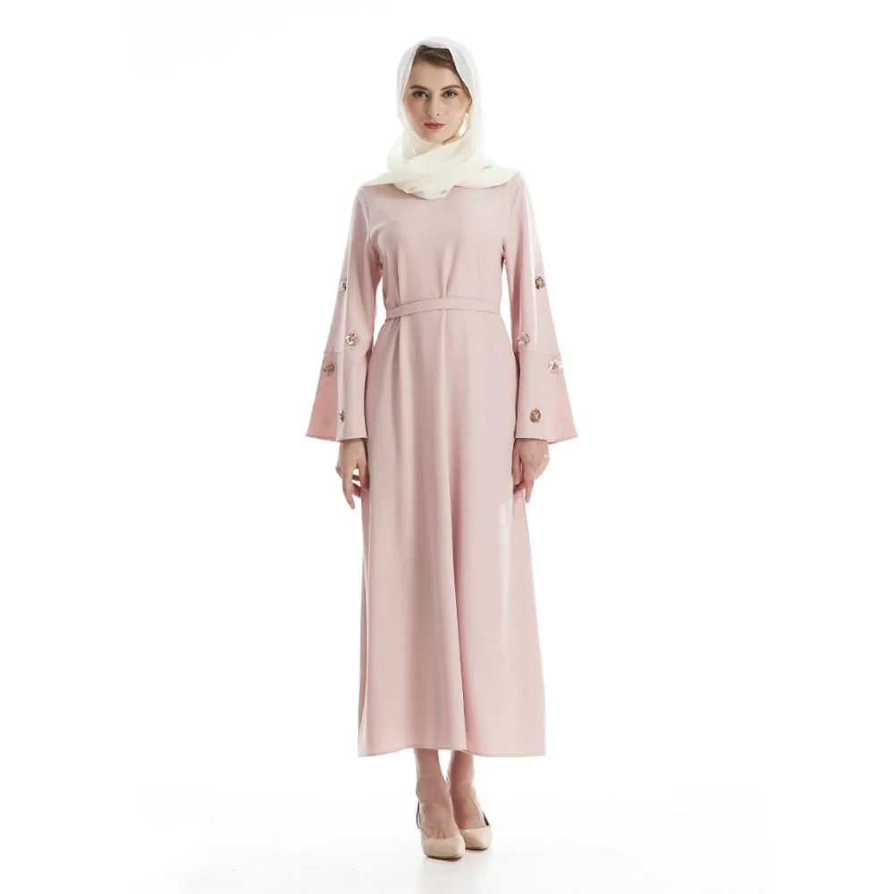 Flare Sleeve Solid Flower Sequin Maxi Dress