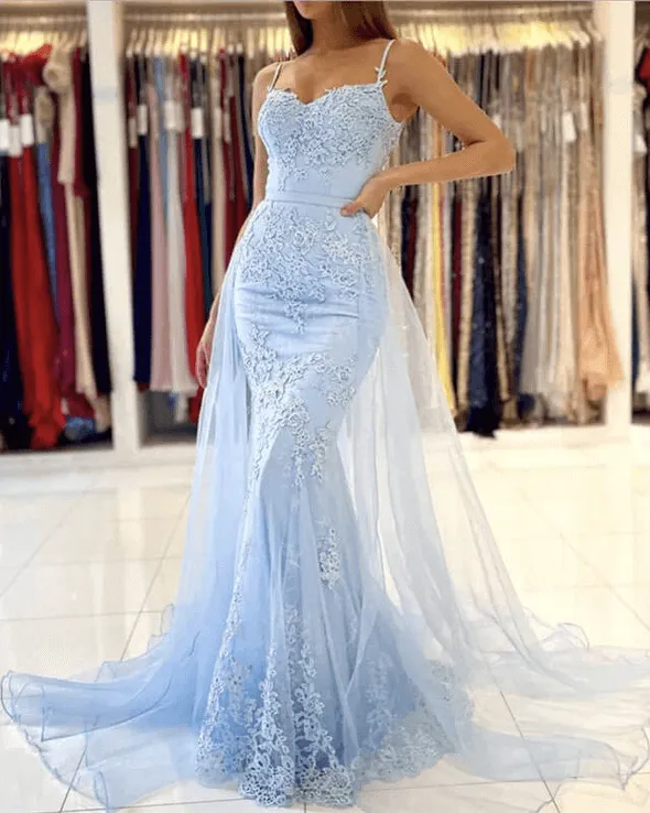 Floor Length Mermaid Sage Green Prom Dresses 2024 Lace Removable Train