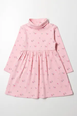 Floral Poloneck Dress Pink