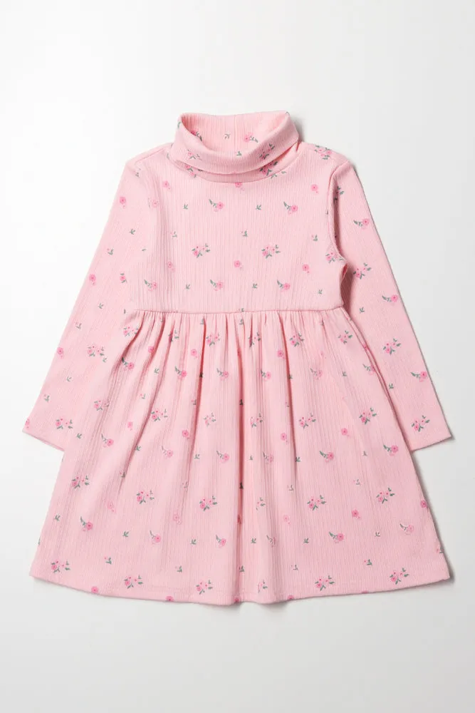 Floral Poloneck Dress Pink