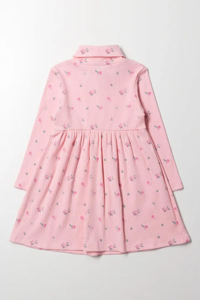 Floral Poloneck Dress Pink