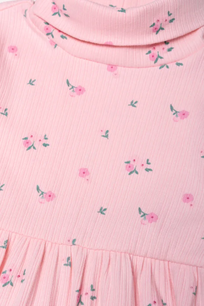 Floral Poloneck Dress Pink