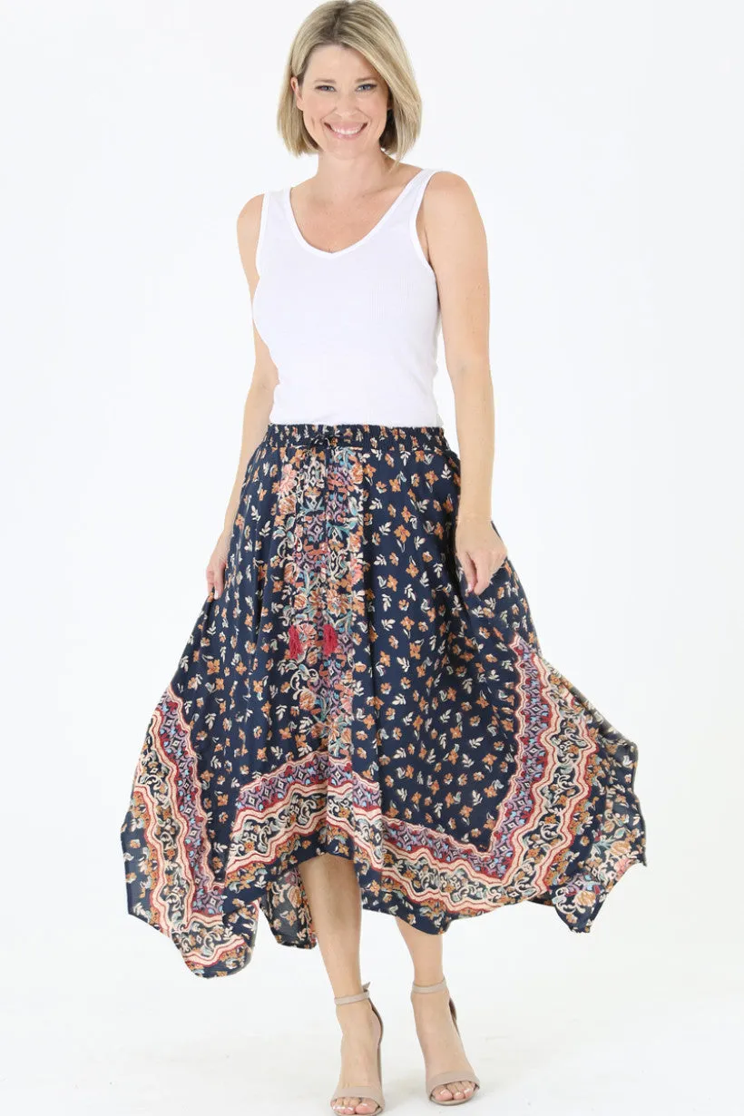 Floral Tassel Midi Skirt