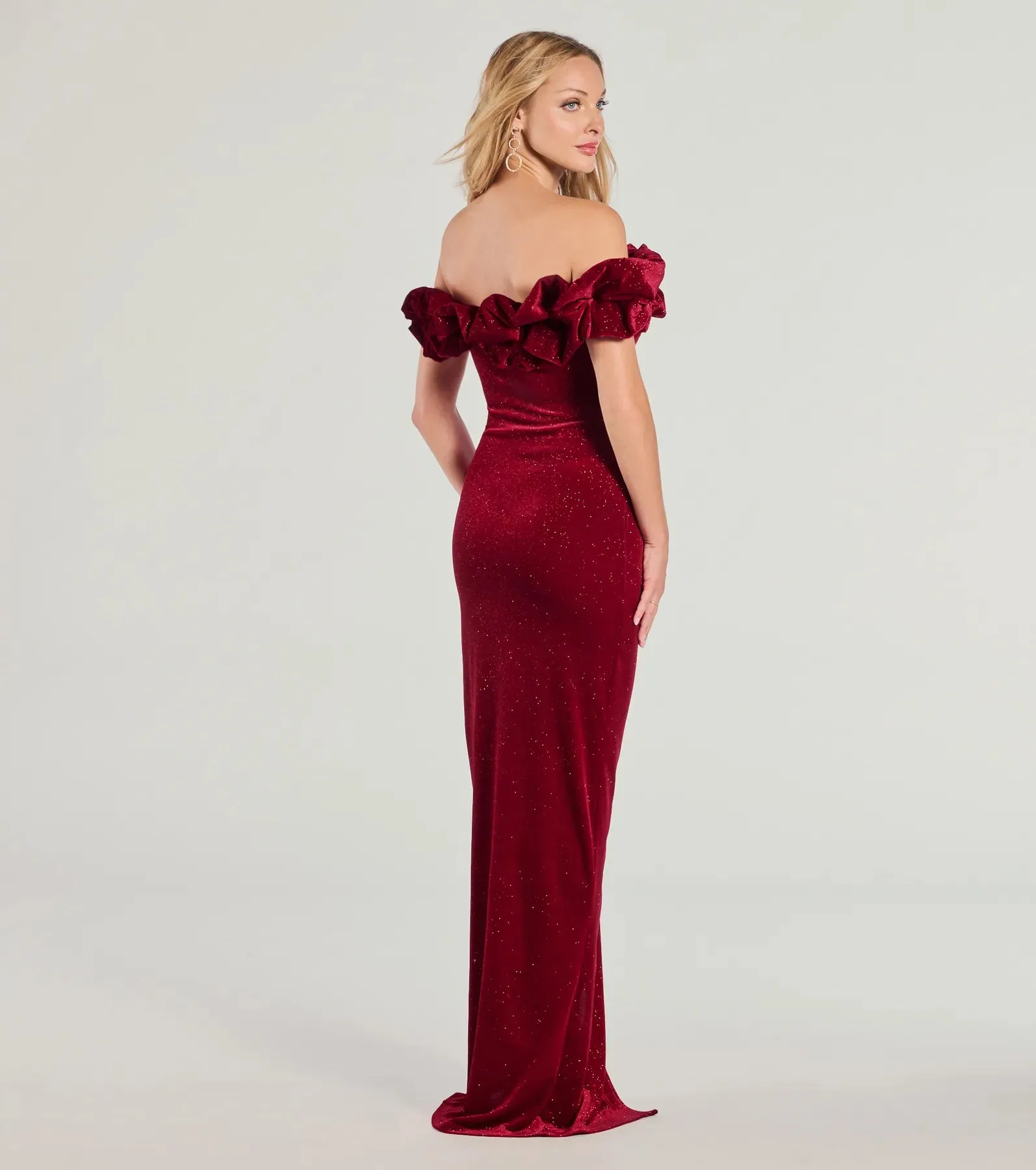 Florence Off-The-Shoulder Glitter Velvet Formal Dress