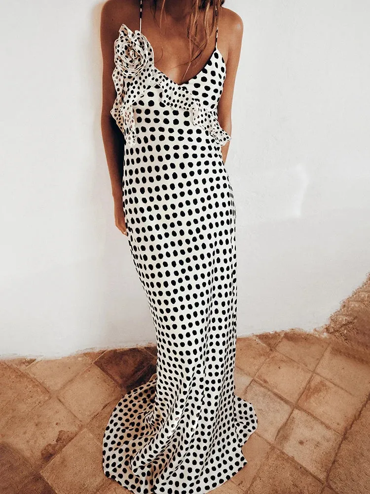 Flower Dots  Maxi DressSpaghetti Strap Vacation Dress Summer