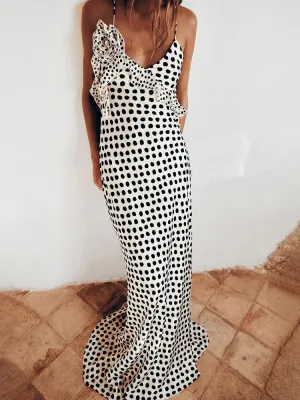 Flower Dots  Maxi DressSpaghetti Strap Vacation Dress Summer