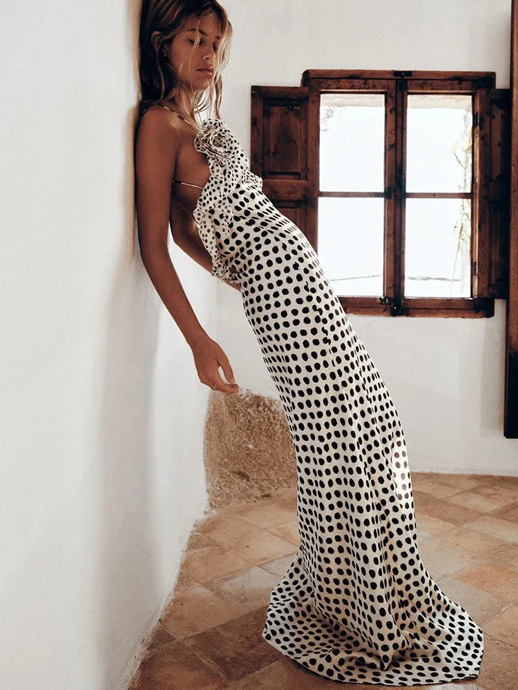 Flower Dots  Maxi DressSpaghetti Strap Vacation Dress Summer