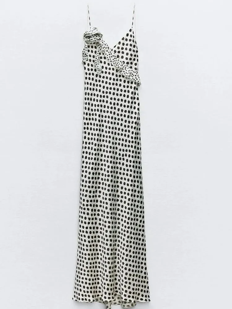 Flower Dots  Maxi DressSpaghetti Strap Vacation Dress Summer