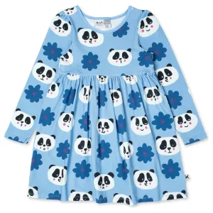 Flowers And Pandas Dress - Light Blue