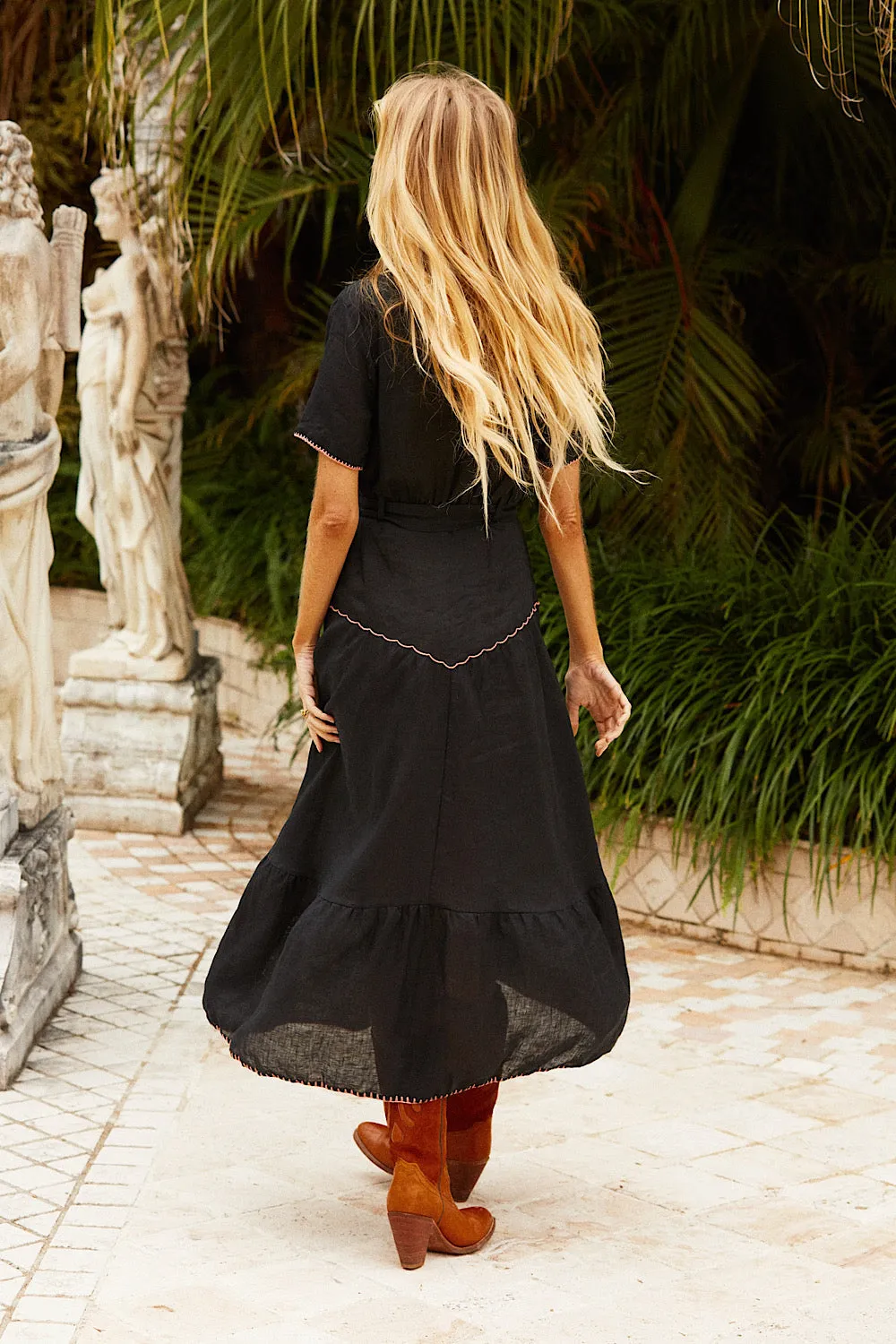 Flowers On The Wall Embroidered Midi Dress - Black