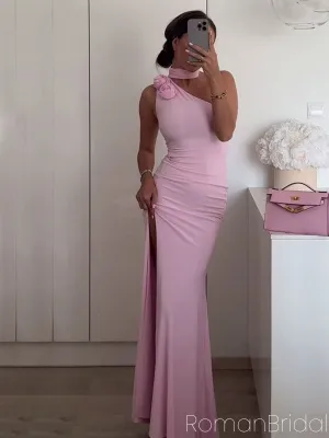 Formal One-shoulder Sleeveless Mermaid Jersey Long Evening Prom Dresses Online, OLP768