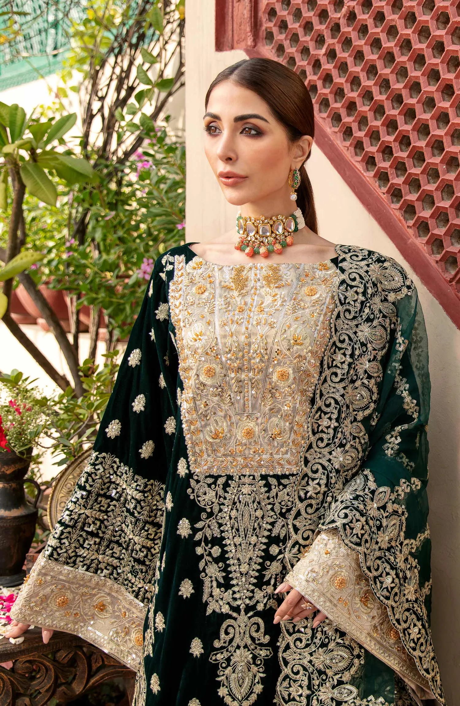 Formal Pakistani Dress in Bottle Green Shade #PF280
